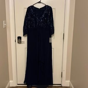 Never worn before, dark blue long sleeve sparkly Alex Evenings Dress, 80% off!